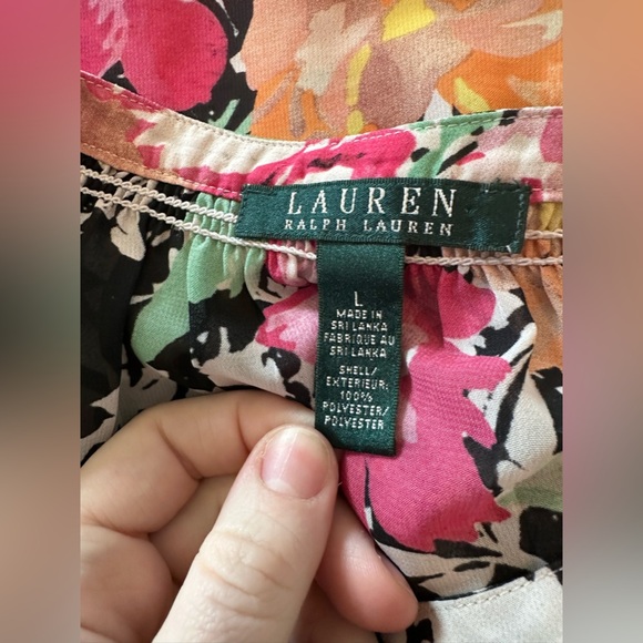 Ralph Lauren Multi color floral sheer Top Blouse 3/4 Sleeve Size L #1720 - Picture 8 of 12